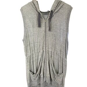 Athleta Womens Gray Sleeveless Full Zip Hoodie Cinched Waist Vest Tunic Dress L
